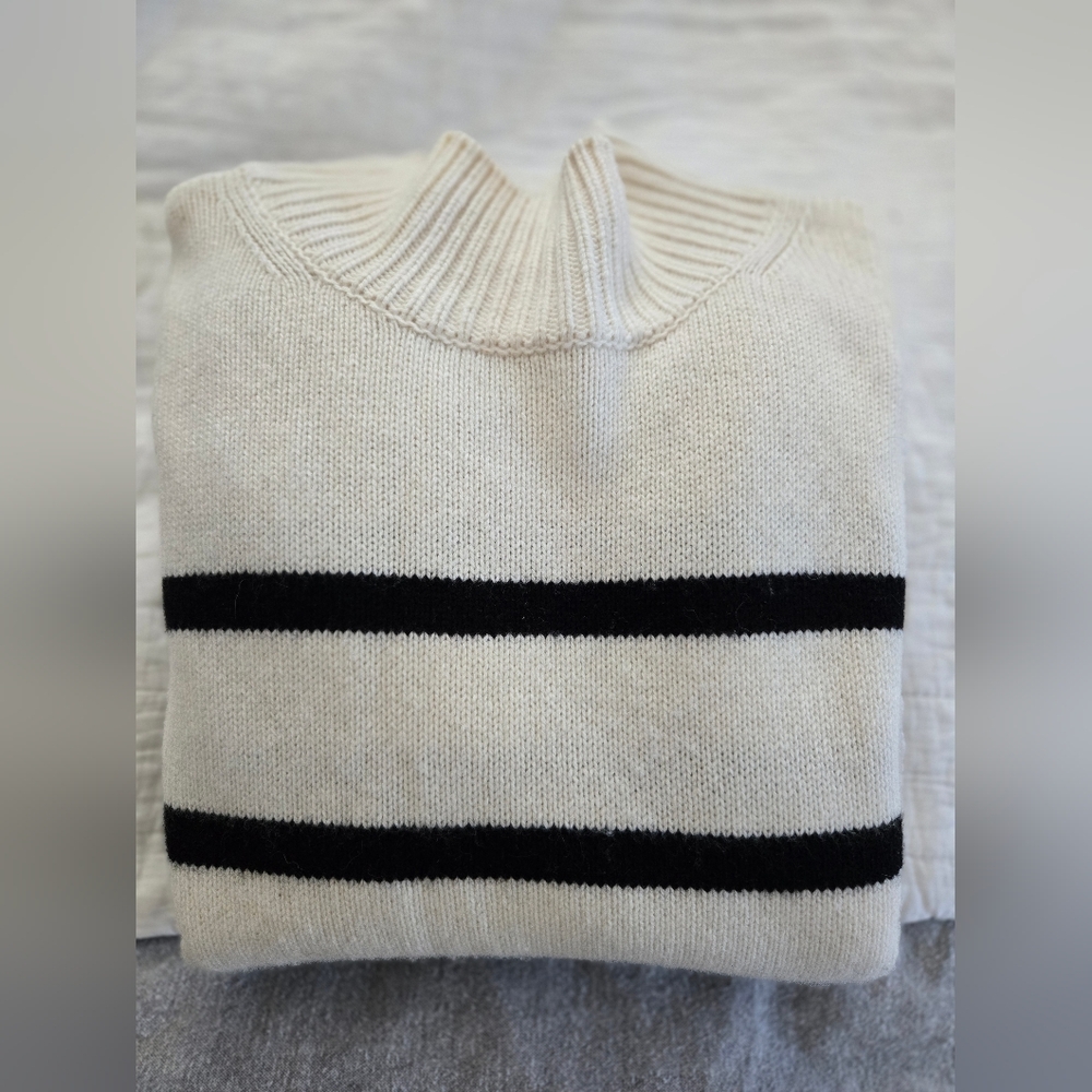 The White Company Cream and Black Funnel Neck Sweater
